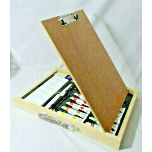 Art Set Wood Case Easel 23-Piece Acrylic Paint Sketch Pencils Brushes Tool Tray - Picture 2 of 3